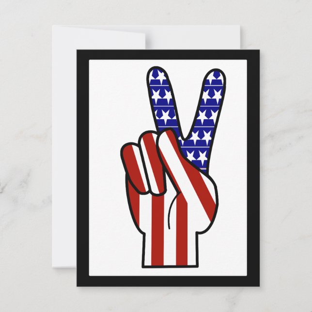 Hand Peace Sign - Red White & Blue Einladung (Vorderseite)