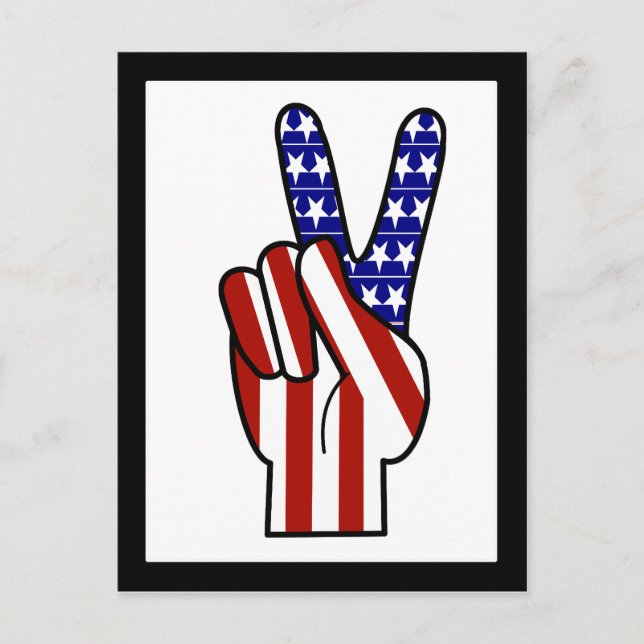 Hand Peace Sign - Red White & Blue Postkarte (Vorderseite)