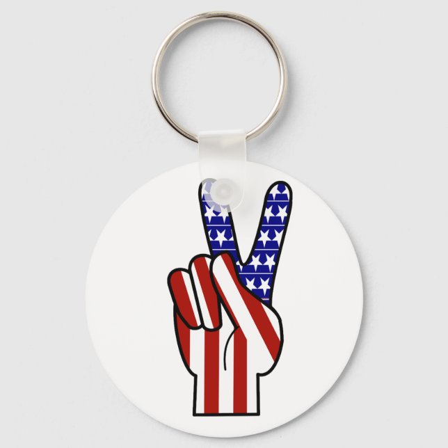 Hand Peace Sign - Red White & Blue Schlüsselanhänger (Vorderseite)