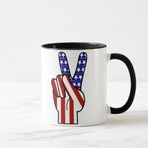 Hand Peace Sign - Red White & Blue Tasse