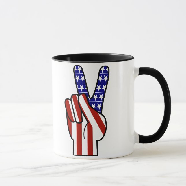 Hand Peace Sign - Red White & Blue Tasse (Rechts)