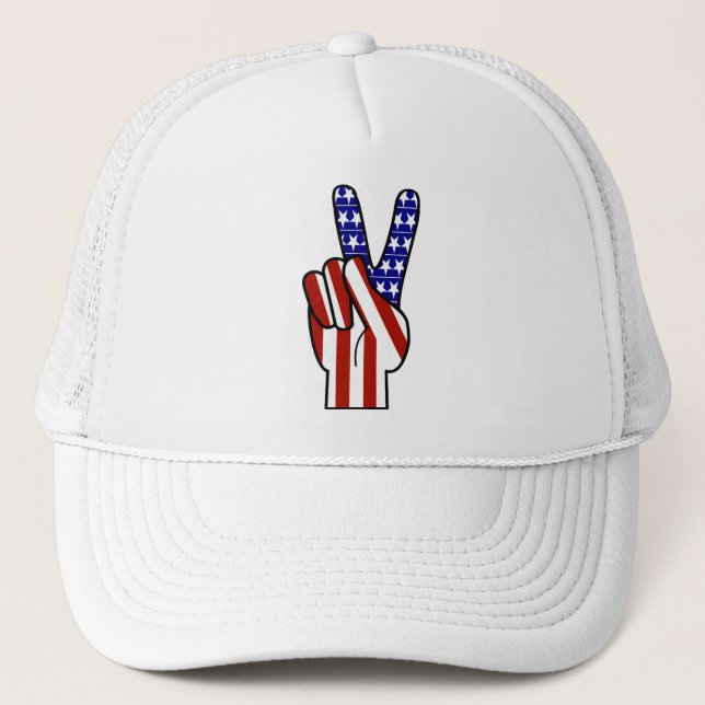 Hand Peace Sign - Red White & Blue Truckerkappe (Vorderseite)