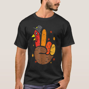 Hand Peace Sign Turkey Pilgrim Hat Cooles Retro al T-Shirt