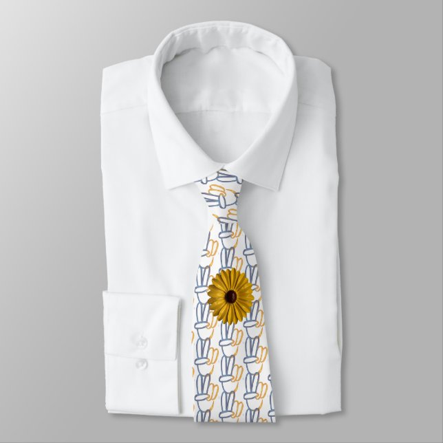 Hand PEACE Symbol V-Zeichen Ukraine Sonnenblume Krawatte (Gebunden)