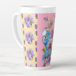 Hand Pink Blue Budgie Blumenblume Latte Tasse