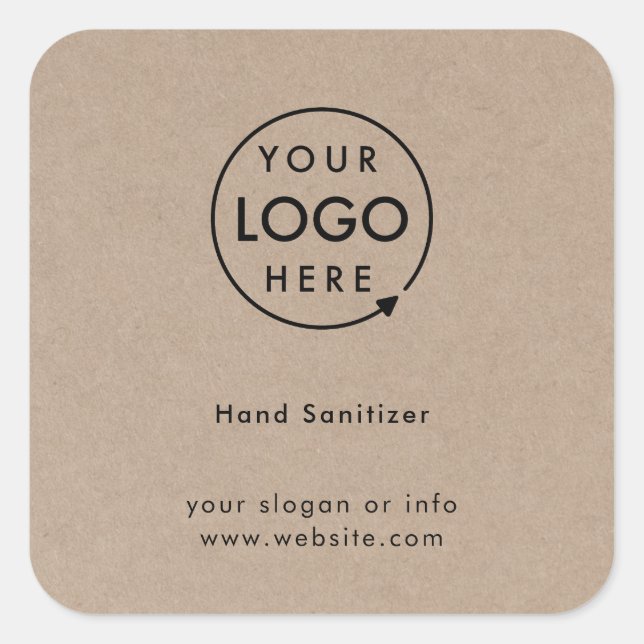 Hand Sanitizer | Rustikales Kraft-Logo Quadratischer Aufkleber (Vorderseite)