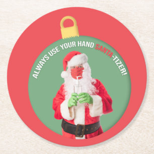 Hand SANTA-tizer Weihnachtsmann 2020 Runder Pappuntersetzer