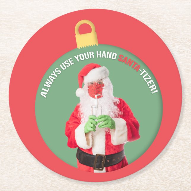 Hand SANTA-tizer Weihnachtsmann 2020 Runder Pappuntersetzer (Vorderseite)