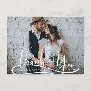 Hand-Script-Foto Hochzeit Danke Postkarte