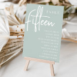 Hand Scripted Table FIFTEEN   Guest Names Tischnummer<br><div class="desc">Einfache und schicke Tischnummer-Karten in Sage Green und Weiß machen eine elegante Aussage bei Ihrer Hochzeit oder Veranstaltung. Das Design enthält "Table [number]" in einem spannenden Mix aus klassischer Serif und handgeschriebenem Skriptsatz, darunter einzelne Gastnamen. Design wiederholt sich auf beiden Seiten. Einzelne nummerierte Karten werden separat verkauft; bestellen Sie jede...</div>