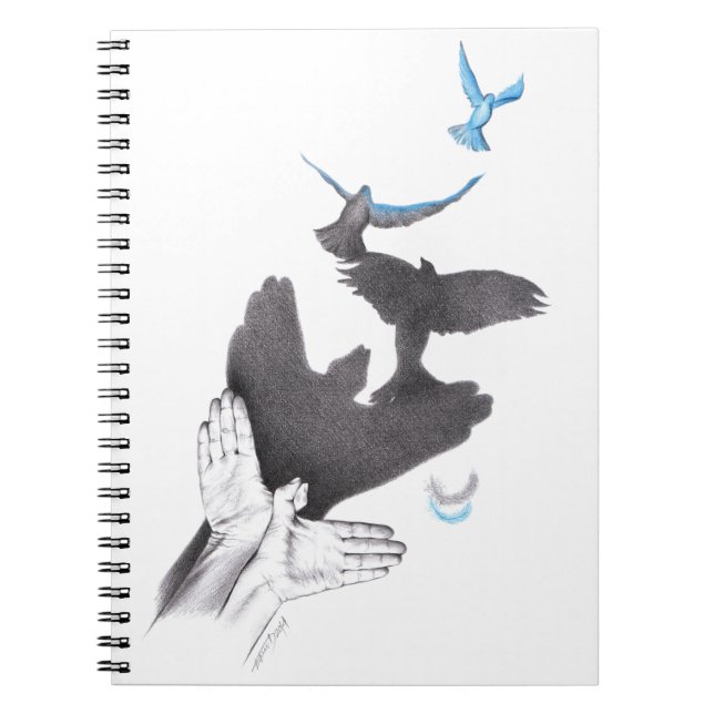 Hand shadow Flying birds Illusion Surreal art Notizblock (Vorderseite)