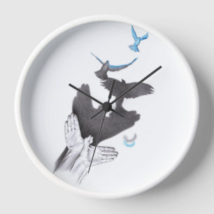 Hand shadow Flying birds Illusion Surreal art Wanduhr