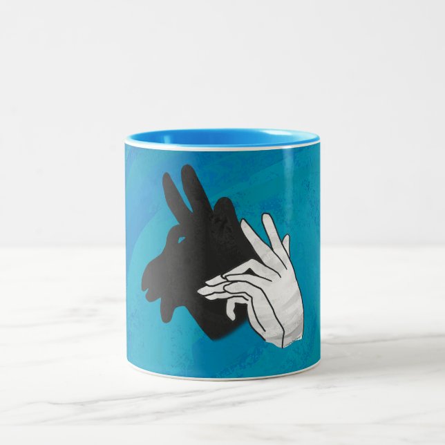 Hand Silhouette Billy Goat Blue Zweifarbige Tasse (Mittel)