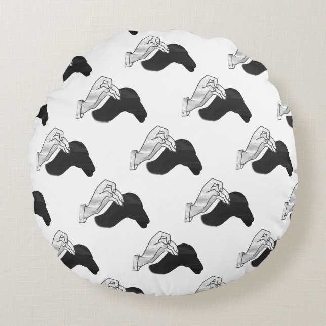 Hand Silhouette Camel Rundes Kissen (Vorderseite)