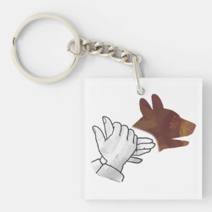 Hand Silhouette Hund Braun Schlüsselanhänger