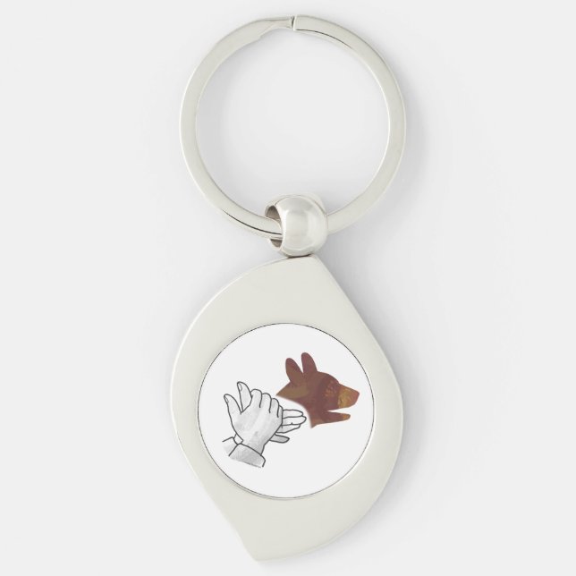 Hand Silhouette Hund Brown Schlüsselanhänger (Vorderseite)
