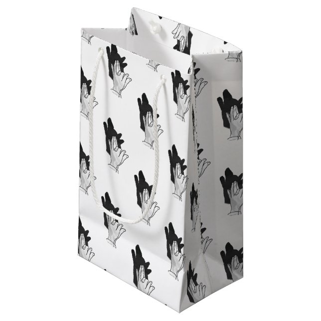 Hand Silhouette Wolf Kleine Geschenktüte (Vorderseite Schrägansicht)