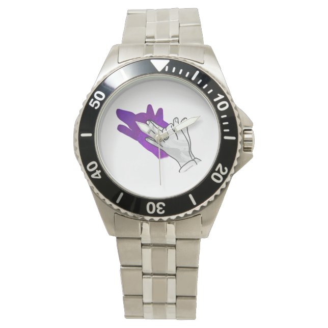 Hand Silhouette Wolf Lila Armbanduhr (Vorderseite)