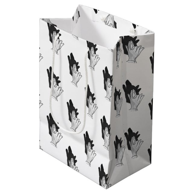 Hand Silhouette Wolf Mittlere Geschenktüte (Vorderseite Schrägansicht)