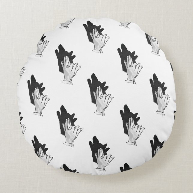 Hand Silhouette Wolf Rundes Kissen (Vorderseite)