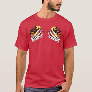 Hand Skeleton Pumpkin House Spuk Hexe Hallowee T-Shirt