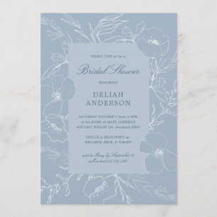 Hand Sketch Peony Dusty Blue Floral Brautparty Einladung