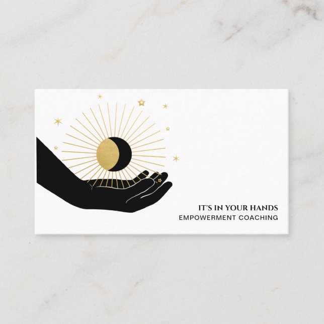 *~* Hand Sun Rays Black Gold Moon Mondmond Cosar Visitenkarte (Vorderseite)