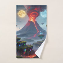Hand Towel with Fantasy Volcano Art