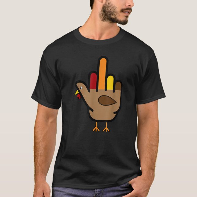 Hand Turkey Middle Finger Funny Adult Thanksgiving T-Shirt (Vorderseite)