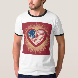 Hand Über Herz: Patriotisches Flaggen-Design Ringe T-Shirt