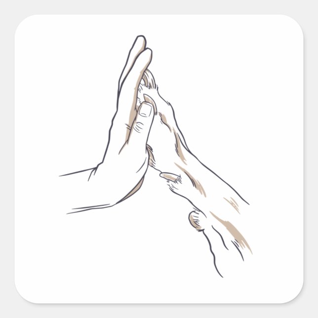Hand und Hund Paw Quadratischer Aufkleber (Vorderseite)