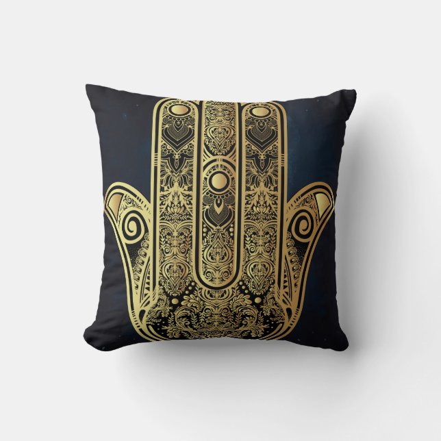 Hand von Fatima,Symbol des Schutzes,Hamsa,Gold auf Kissen (Vorderseite)