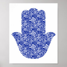 Hand von Hamsa Blue White Lucky Talisman Poster