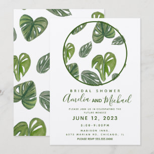 Hand-Wasserfarbe Monstera und Adansonii-Blatt Brau Einladung