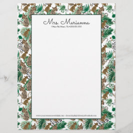 Hand Watercolor Jaguar Leopard Cat Pattern Briefbogen