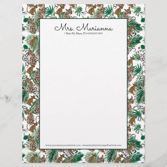 Hand Watercolor Jaguar Leopard Cat Pattern Briefbogen (Vorderseite)