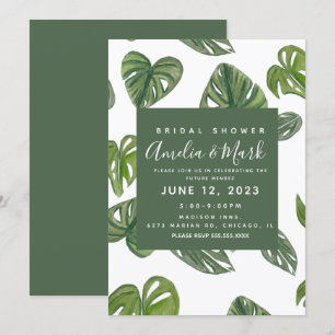 Hand Watercolor Monstera Adansonii Leaf Bridal Einladung