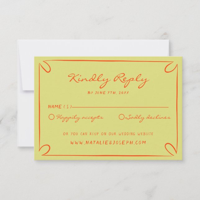 Hand Writes Pinstripes Whimsical Italienische Hoch RSVP Karte (Vorderseite)