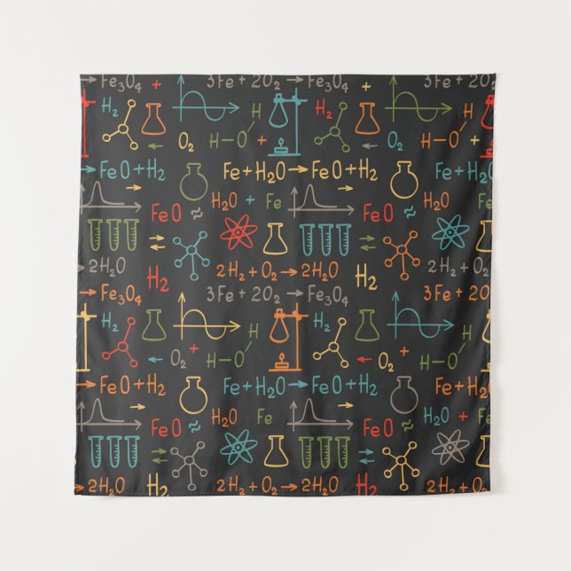 Hand zeichn Chemie auf schwarzem Hintergrund. Vint Wandteppich (Vorderseite)