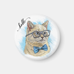 Hand zeichne lustige britische Katze in Brillen Th Magnet