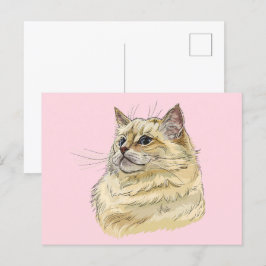 Hand zeichne lustige, flauschige Ragdoll-Katze Postkarte
