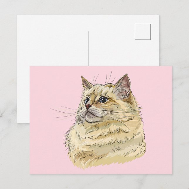 Hand zeichne lustige, flauschige Ragdoll-Katze Postkarte (Vorne/Hinten)