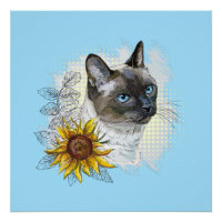 Hand zeichne lustige niedliche Thai Katze mit Blum