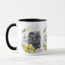Hand zeichne lustige Schwarzbrikkatze mit Blume