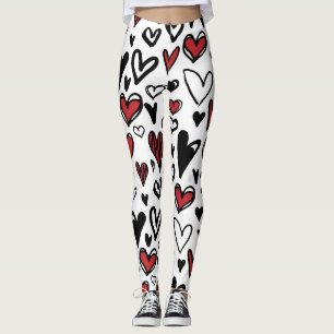 Hand Zeichne Weiße, Schwarze und Rote Herzform Fra Leggings