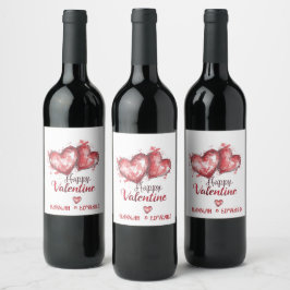 Hand Zeichne zwei Herz Valentine Weinetikett