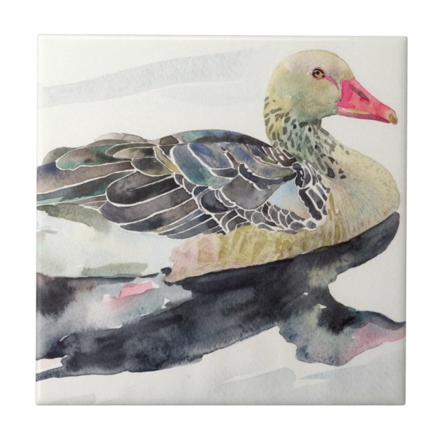 Hand zeichnen Watercolor-Vogel, Ente Fliese (Vorderseite)