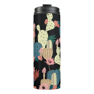 Hand zeichnend Kaktus Pflanze und Blume Nahtlos Pa Thermosbecher
