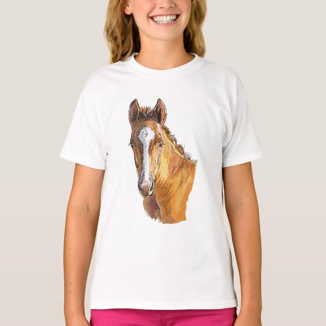 Hand zeichnend kleine niedliche Fohlen T-Shirt (Vorderseite)