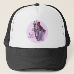Hand zeichnend lila Einhorn Truckerkappe